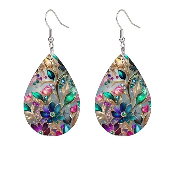Fashionista Fix Boutique Jewelry - Floral Teardrop Gemstone Earrings with Multicolor Design